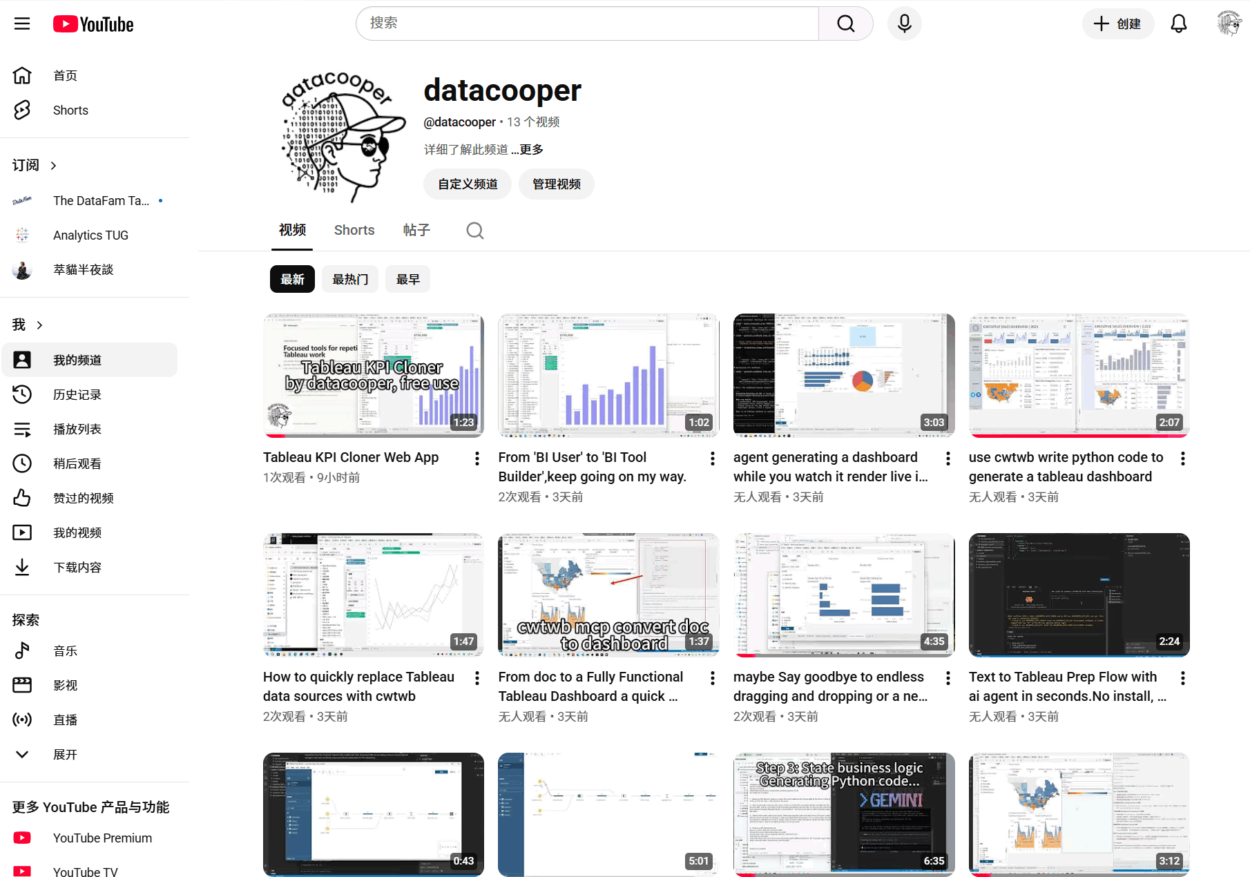 I have set up a dedicated YouTube channel: datacooper